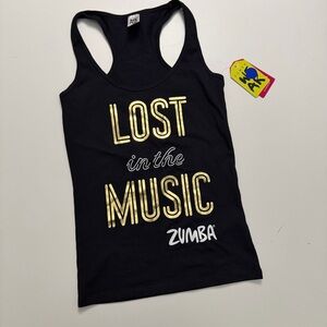 Zumba Tank Top Racerback Graphic Lost In The Music Exercise Fitness Black Gold